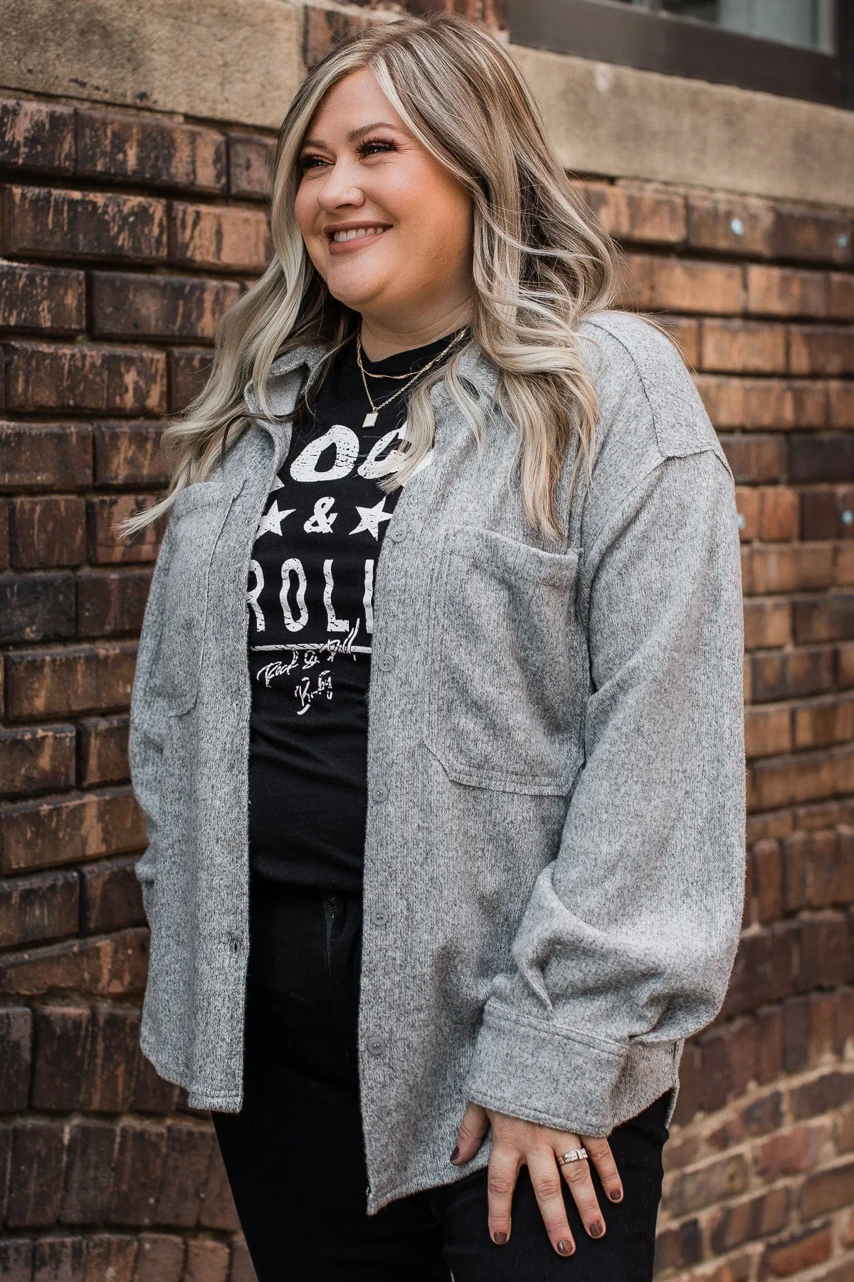 Endless Devotion Knit Shirt Jacket- Heather Grey