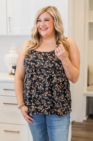 Endless Fields Button Tank Top- Black & Sage