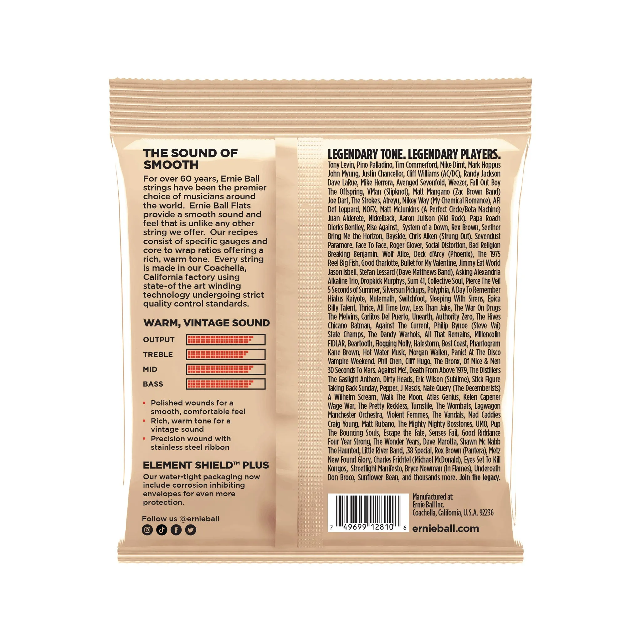 Ernie Ball Flatwound 5-String Electric Bass Strings, 45-130