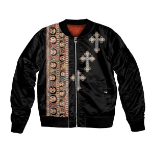 Ethiopia Angels Tilet With Cross Bomber Jacket Black Color LT15