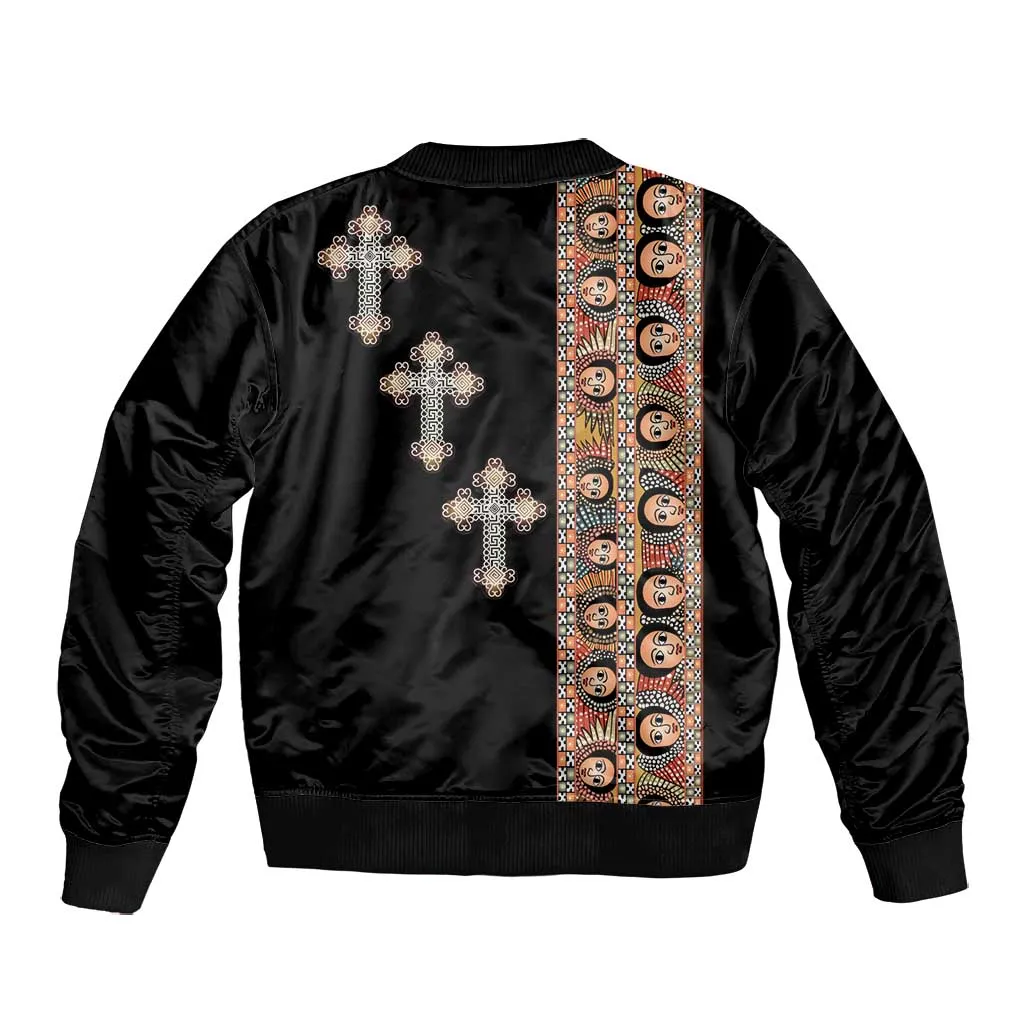 Ethiopia Angels Tilet With Cross Bomber Jacket Black Color LT15