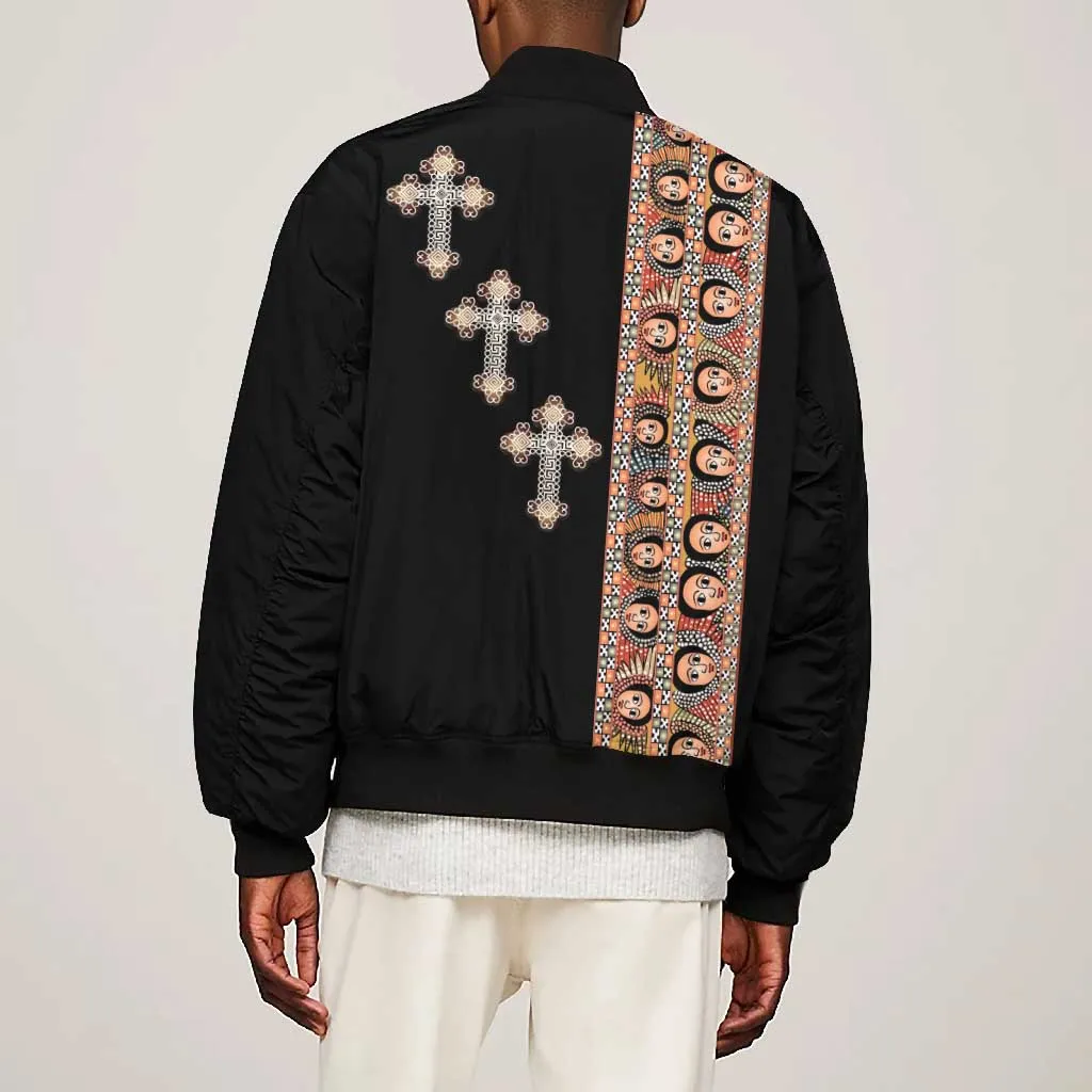 Ethiopia Angels Tilet With Cross Bomber Jacket Black Color LT15
