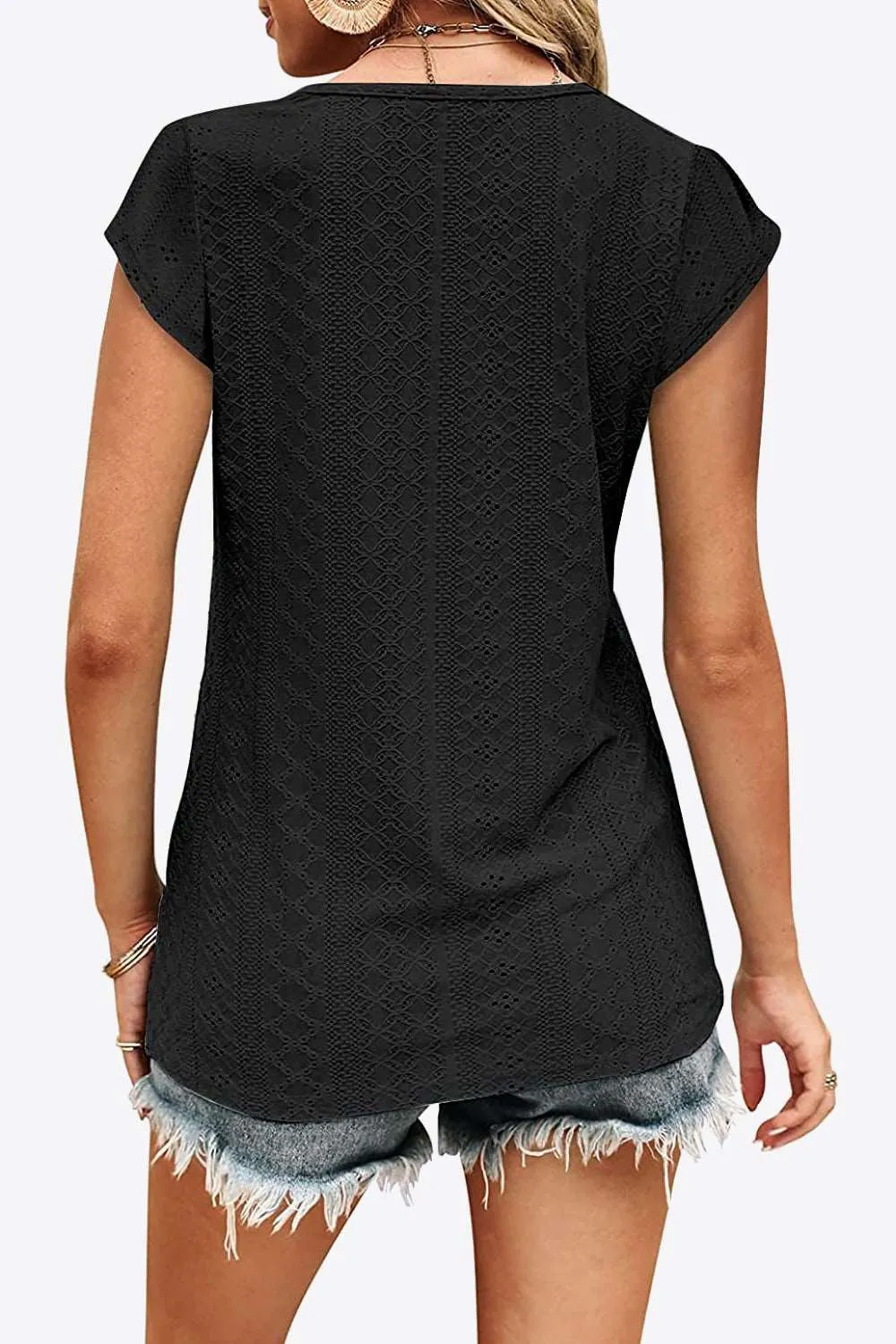 Eyelet Contrast V-Neck Tee (6 Colors)