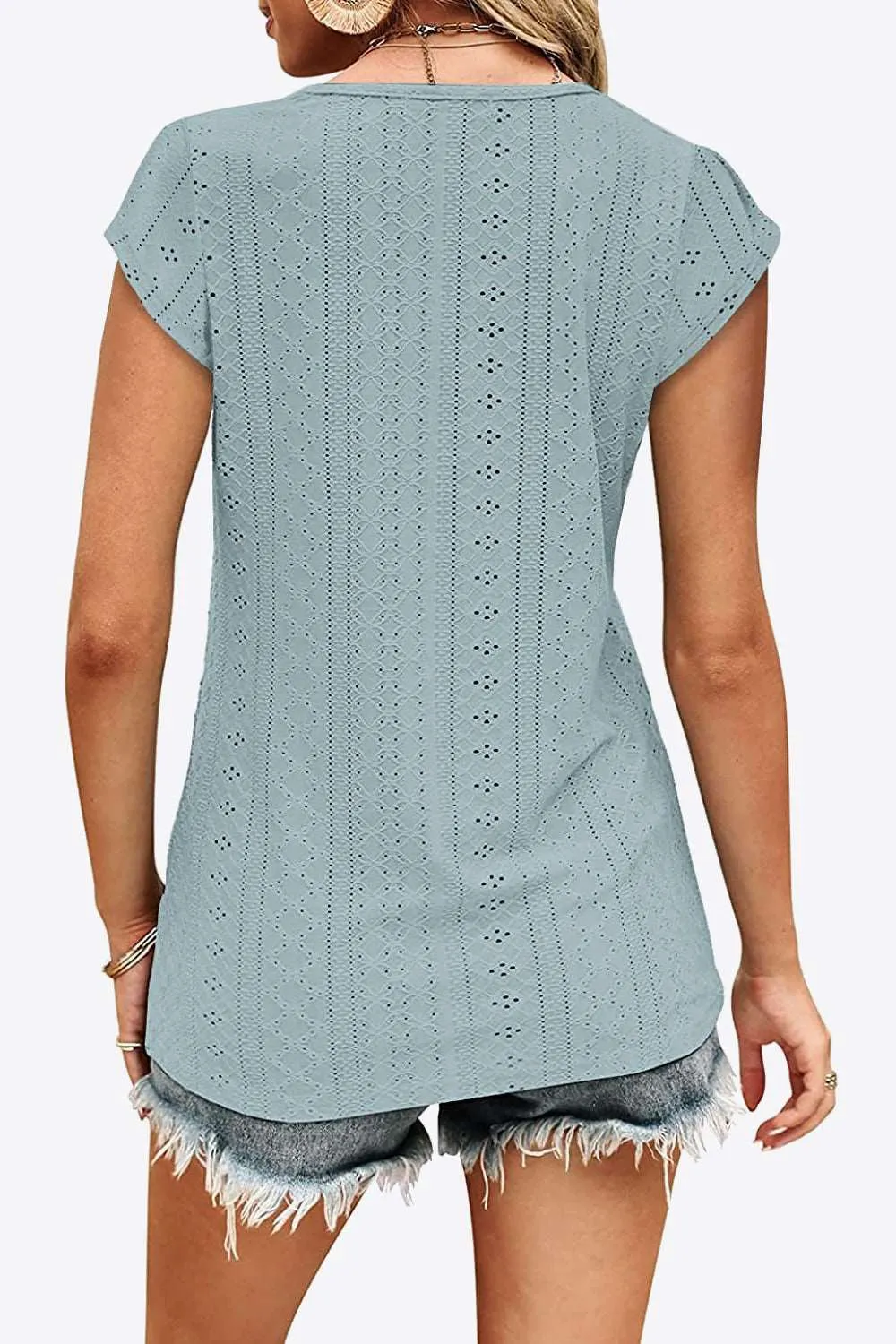 Eyelet Contrast V-Neck Tee (6 Colors)