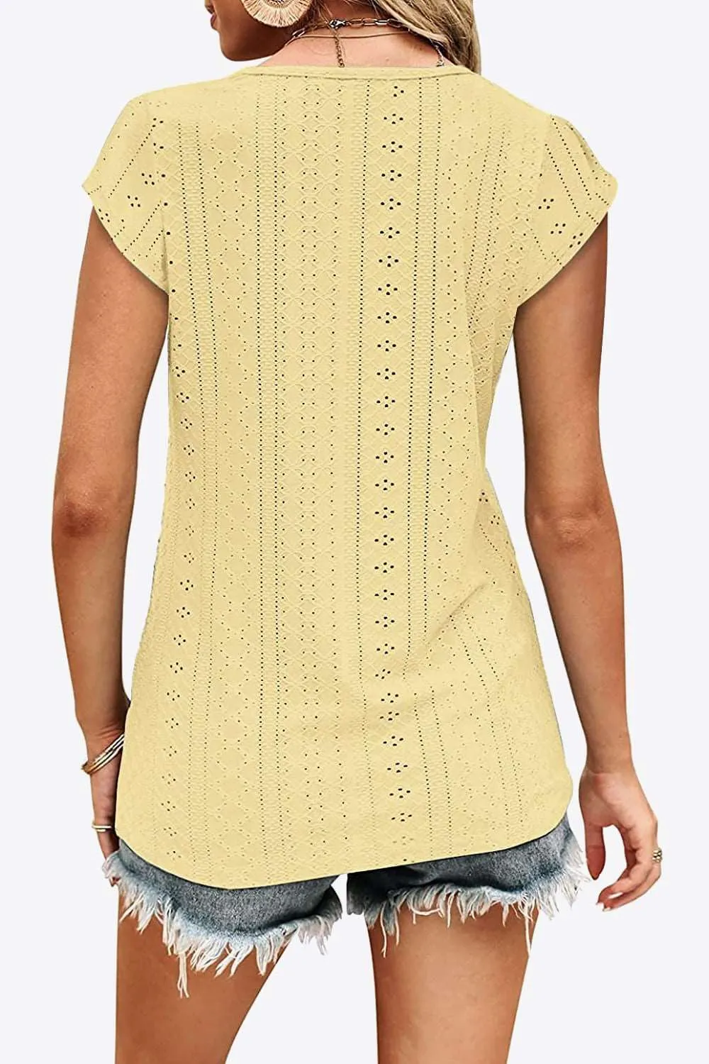 Eyelet Contrast V-Neck Tee (6 Colors)