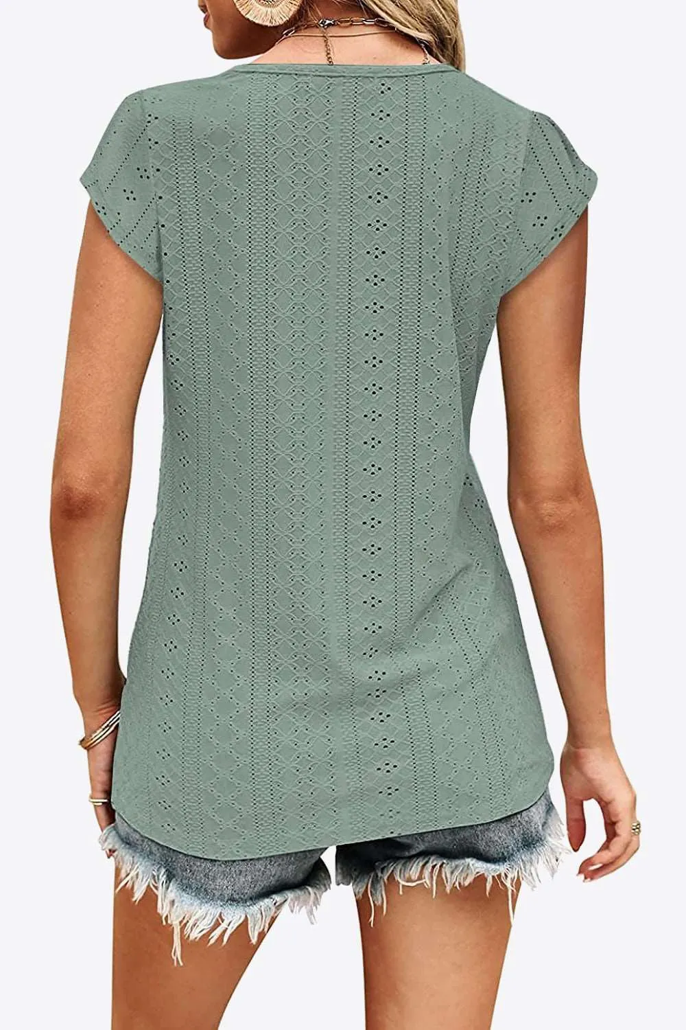 Eyelet Contrast V-Neck Tee (6 Colors)