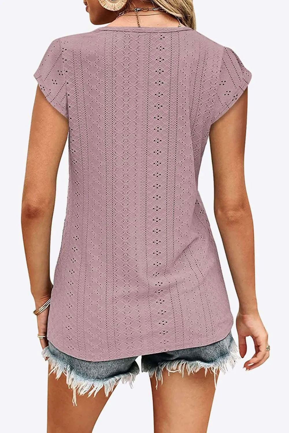 Eyelet Contrast V-Neck Tee (6 Colors)