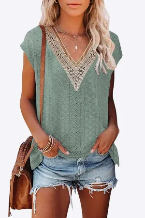 Eyelet Contrast V-Neck Tee (6 Colors)