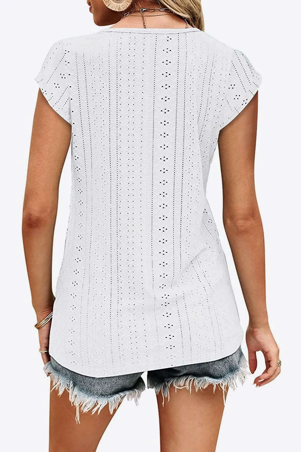 Eyelet Contrast V-Neck Tee (6 Colors)