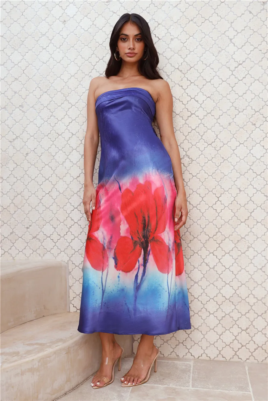Fabulous Girl Strapless Satin Maxi Dress Blue