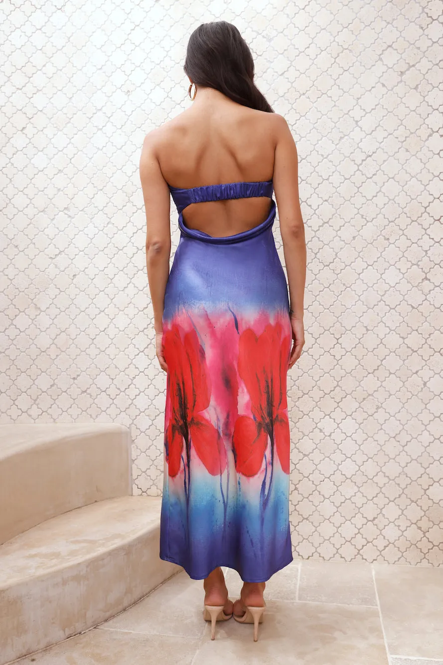 Fabulous Girl Strapless Satin Maxi Dress Blue