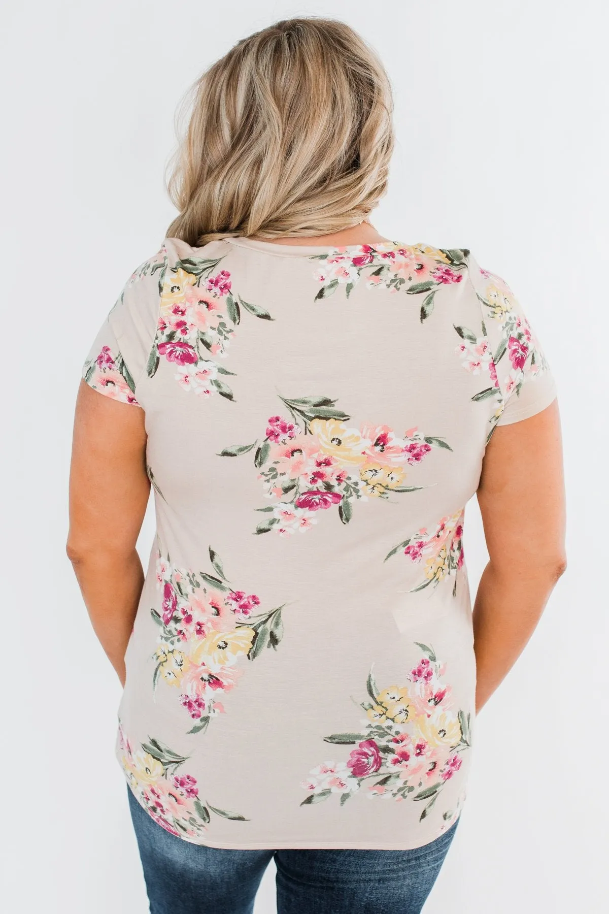 Falling For Floral V-Neck Top- Light Peach