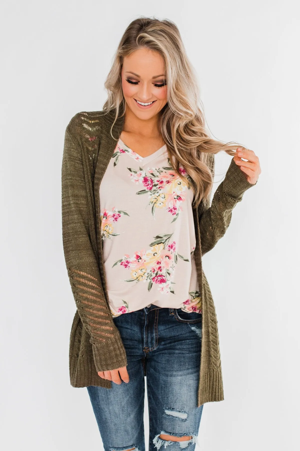 Falling For Floral V-Neck Top- Light Peach