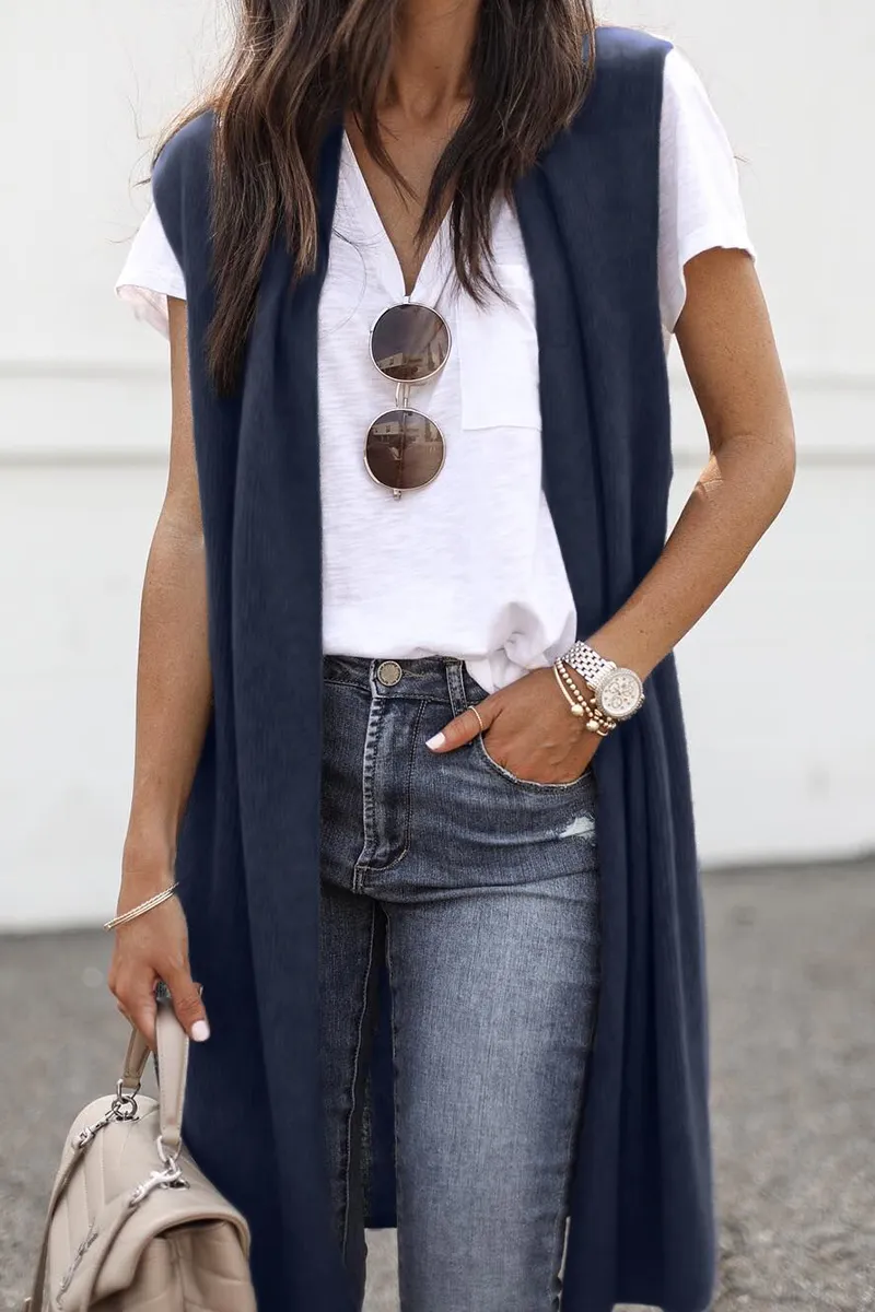 Fashion Casual Solid Split Joint Basic V Neck Tops