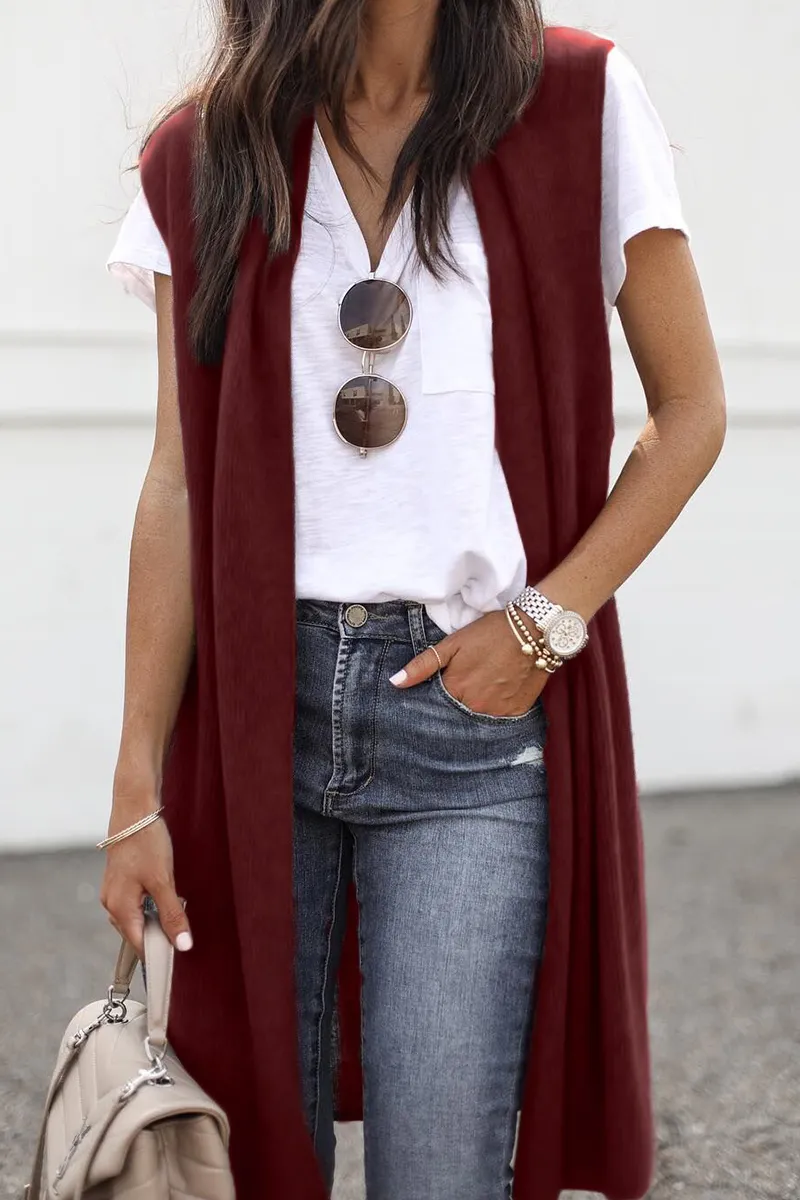 Fashion Casual Solid Split Joint Basic V Neck Tops