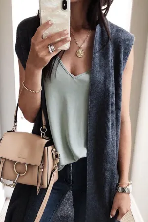 Fashion Casual Solid Split Joint Basic V Neck Tops