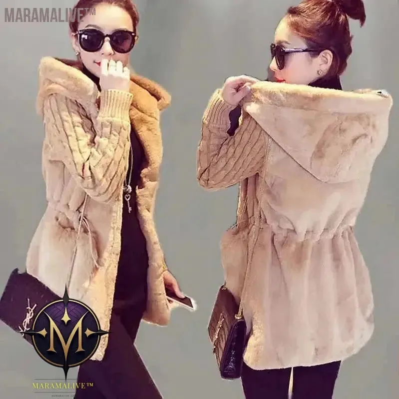 Fashion Faux Fur Coats Women Winter Plus Size S-4XL Hooded Classic Outwear Patchwork Thick Warm Luxury Knitted jacket