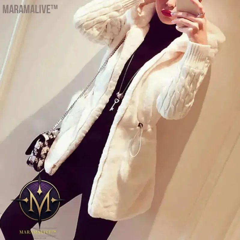 Fashion Faux Fur Coats Women Winter Plus Size S-4XL Hooded Classic Outwear Patchwork Thick Warm Luxury Knitted jacket