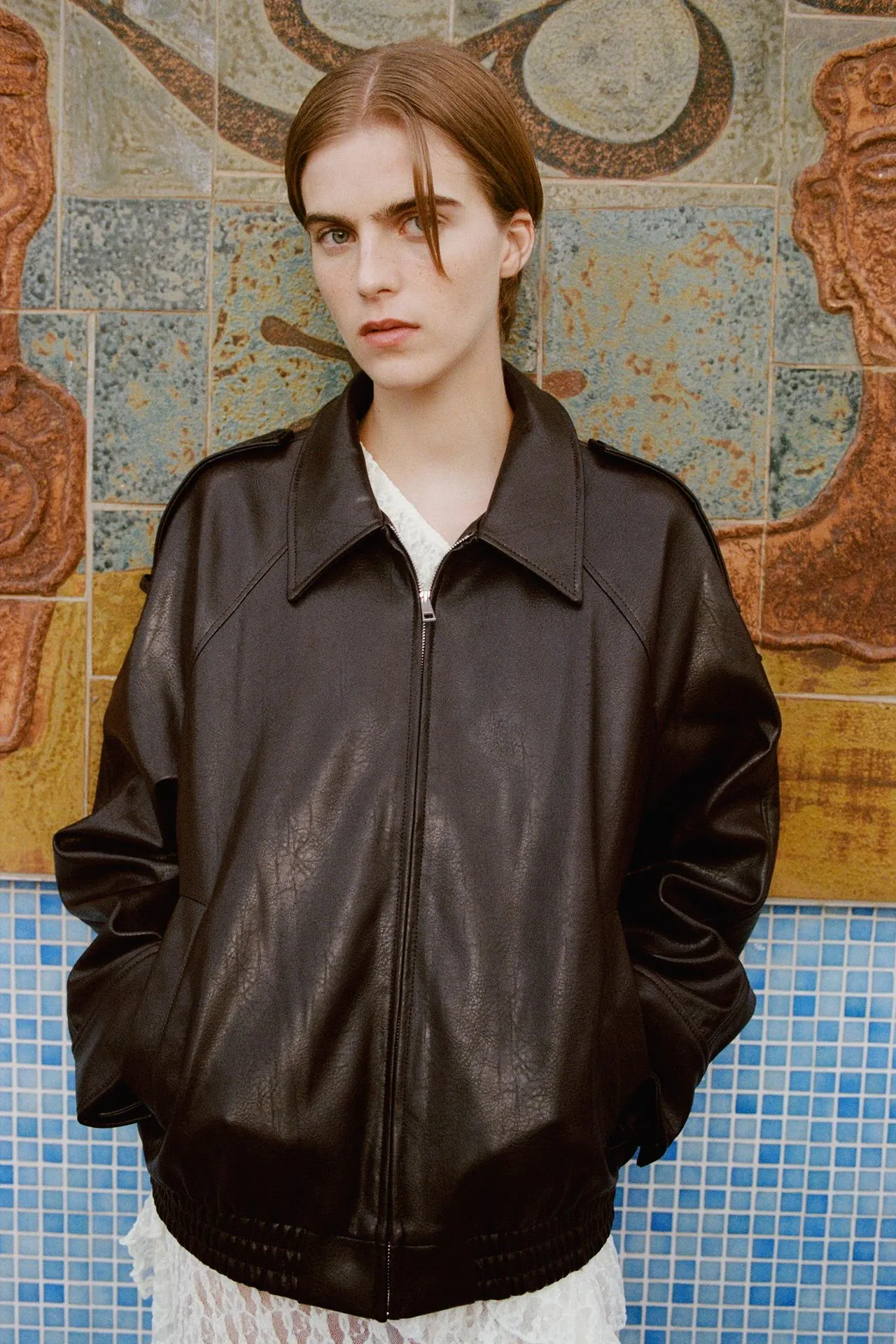 Faux leather bomber jacket