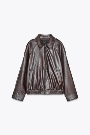 Faux leather bomber jacket