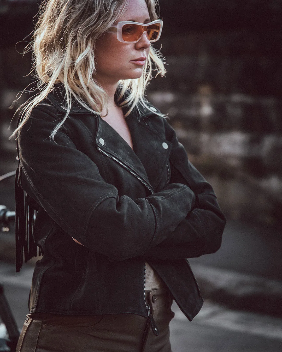 Festival Fringed Leather Motorcycle Jacket (Armoured)