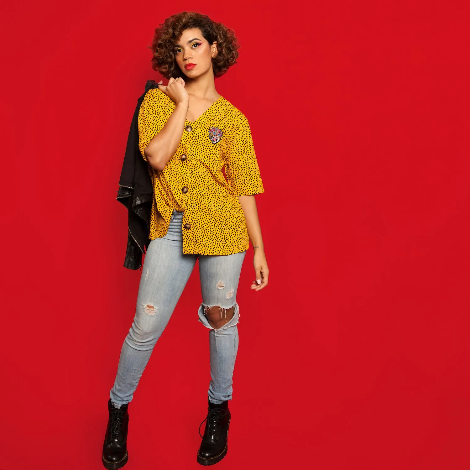 Fierce Embroidered Button Top