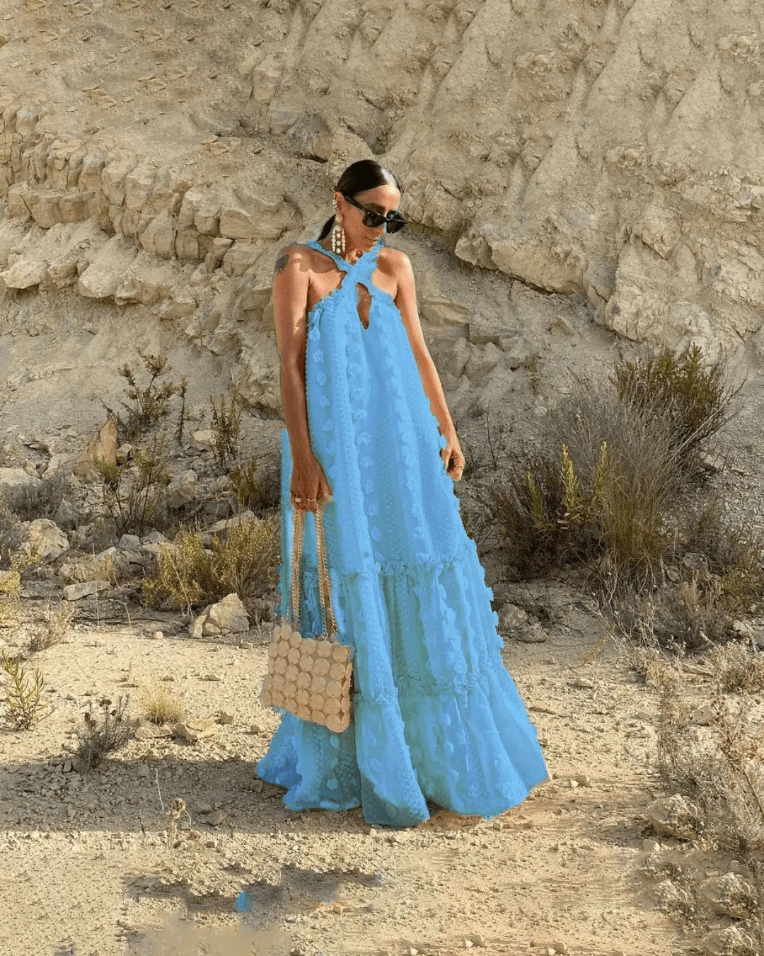 Fifaytech™ Flower Decor Halter Maxi Dress