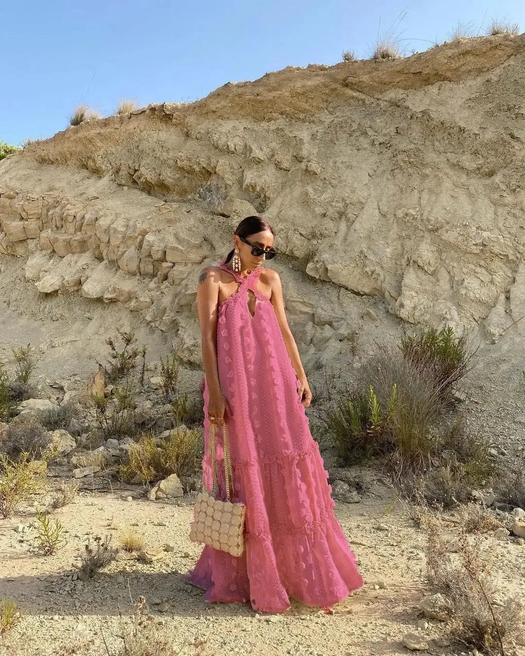 Fifaytech™ Flower Decor Halter Maxi Dress