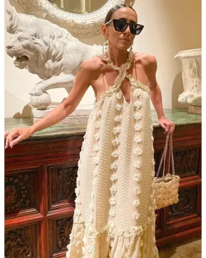 Fifaytech™ Flower Decor Halter Maxi Dress