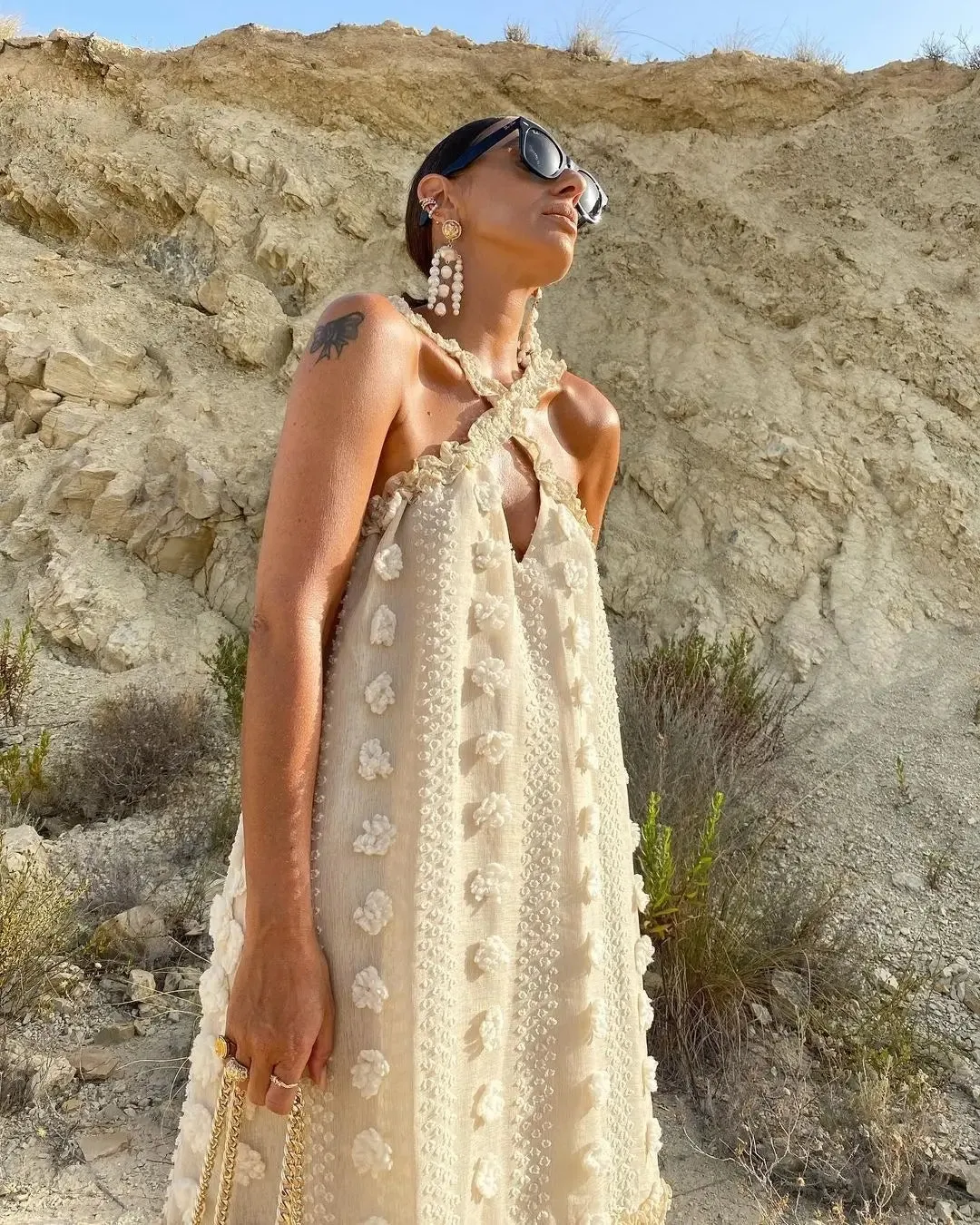 Fifaytech™ Flower Decor Halter Maxi Dress