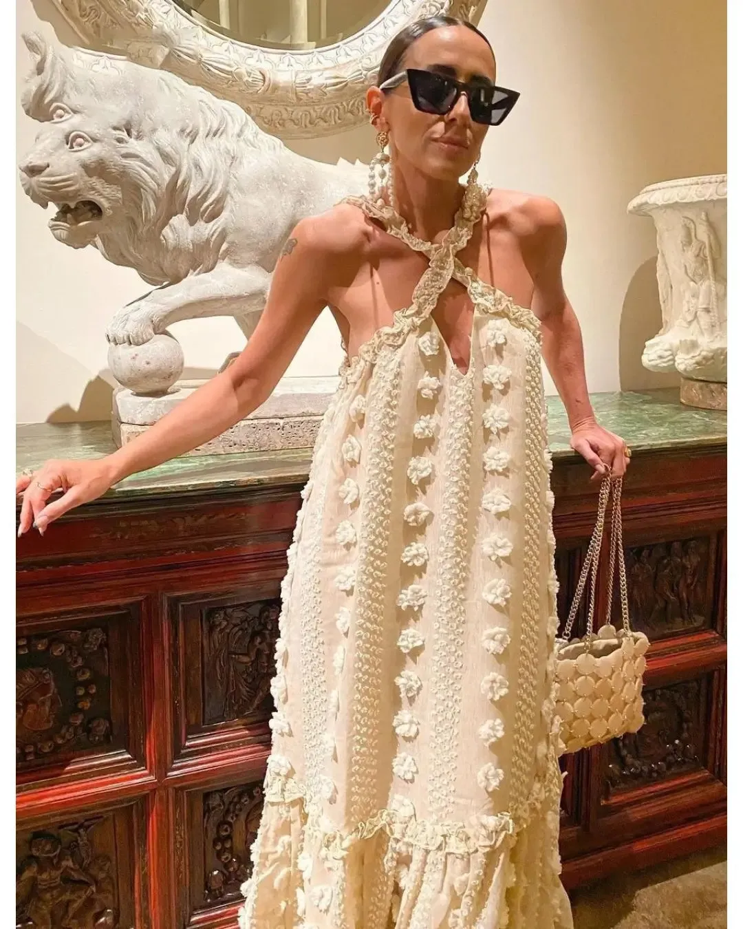 Fifaytech™ Flower Decor Halter Maxi Dress