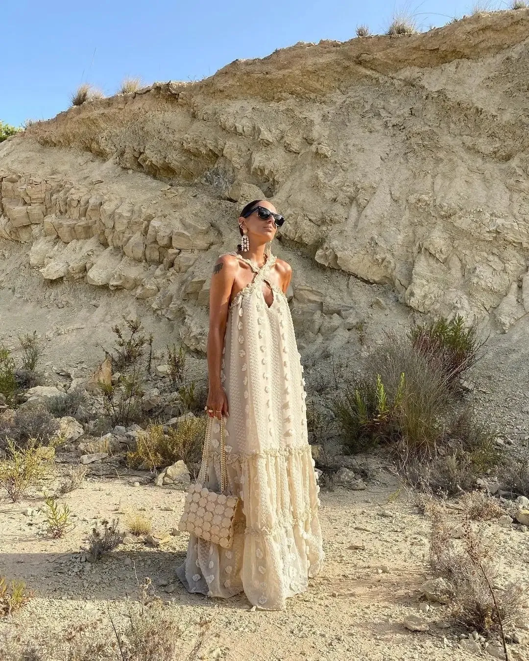 Fifaytech™ Flower Decor Halter Maxi Dress
