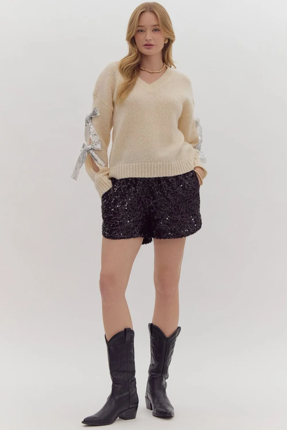 (Final Sale) Glitter Bow Sweater