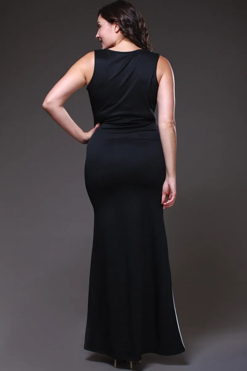 Fitted Black/Ivory Two Tone Maxi Dress V Neck Tank Straps