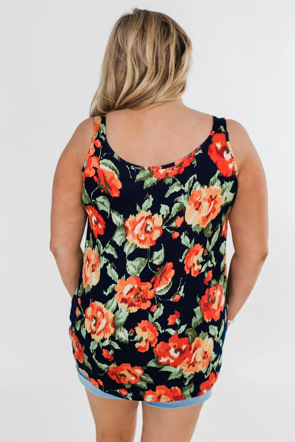 Flirty & Thriving Floral Tank Top- Navy