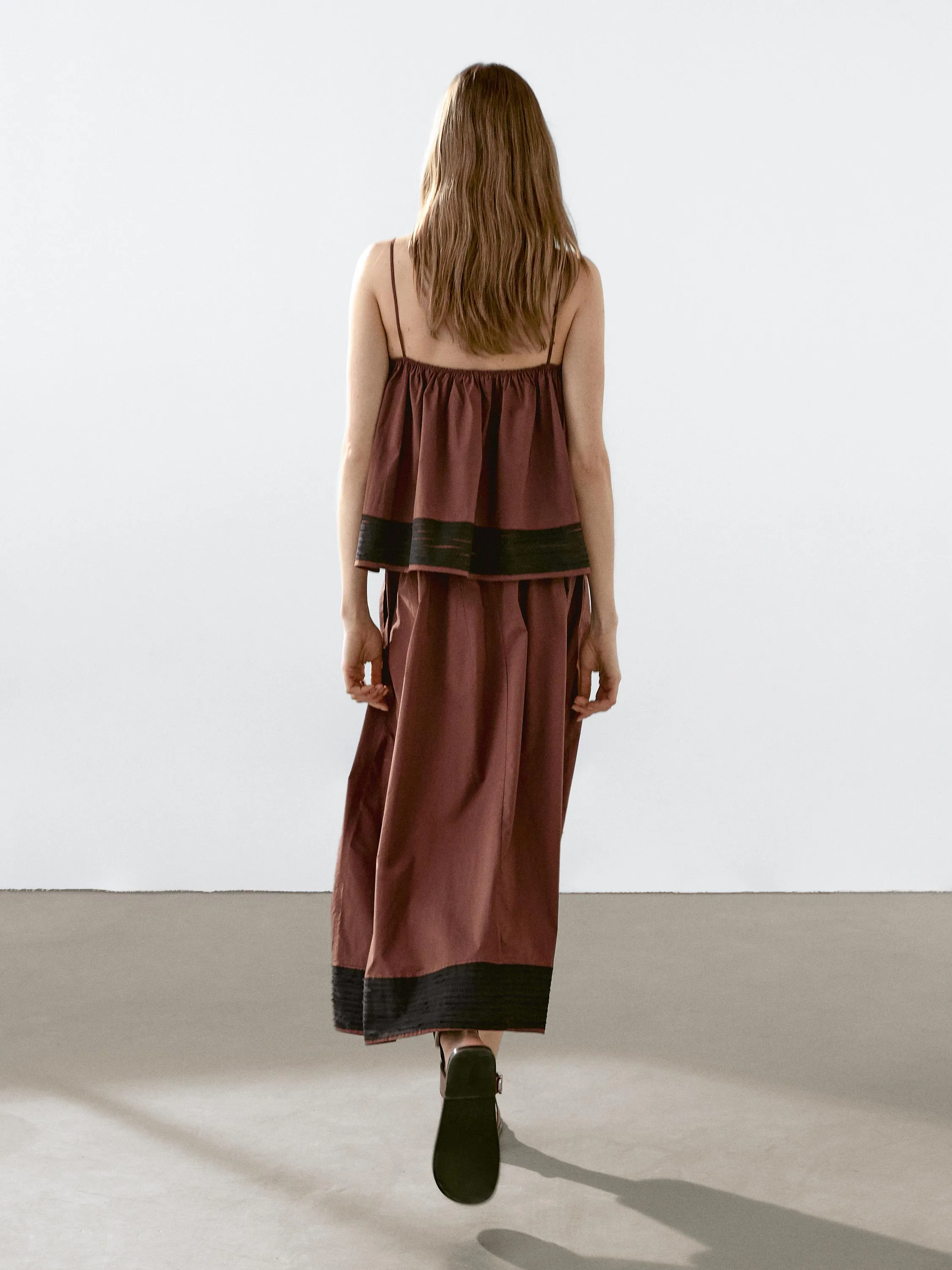 Flounce midi skirt with ribbon details