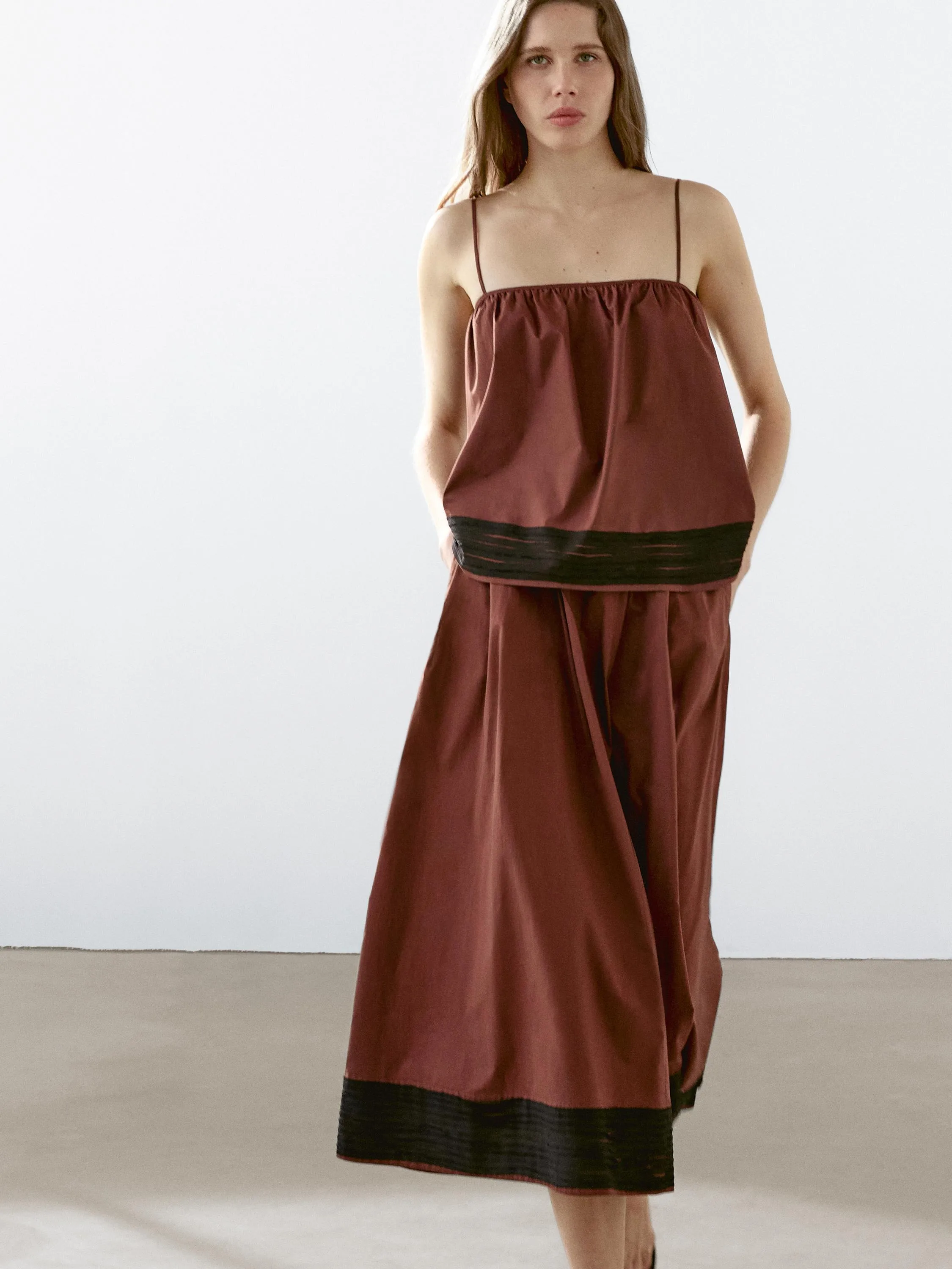 Flounce midi skirt with ribbon details