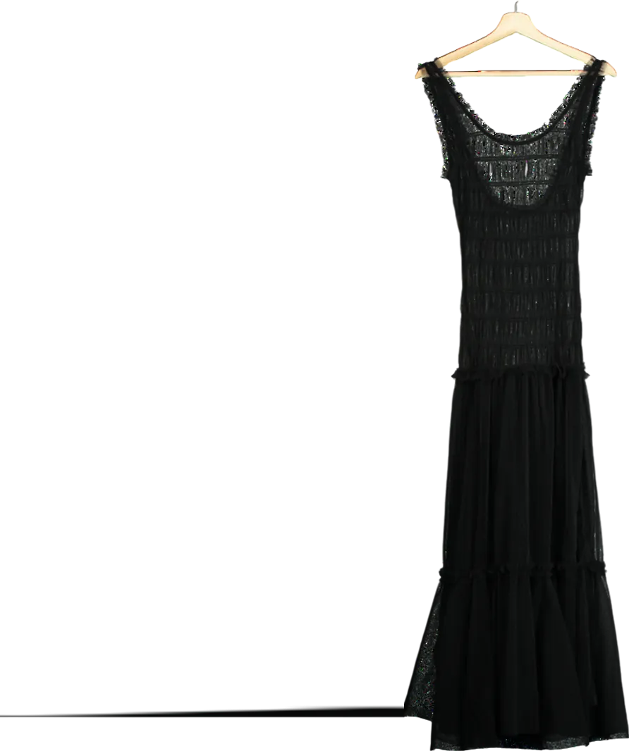 Free People Black Ruched Detail Tiered Mesh Maxi Dress UK S