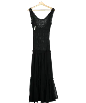 Free People Black Ruched Detail Tiered Mesh Maxi Dress UK S