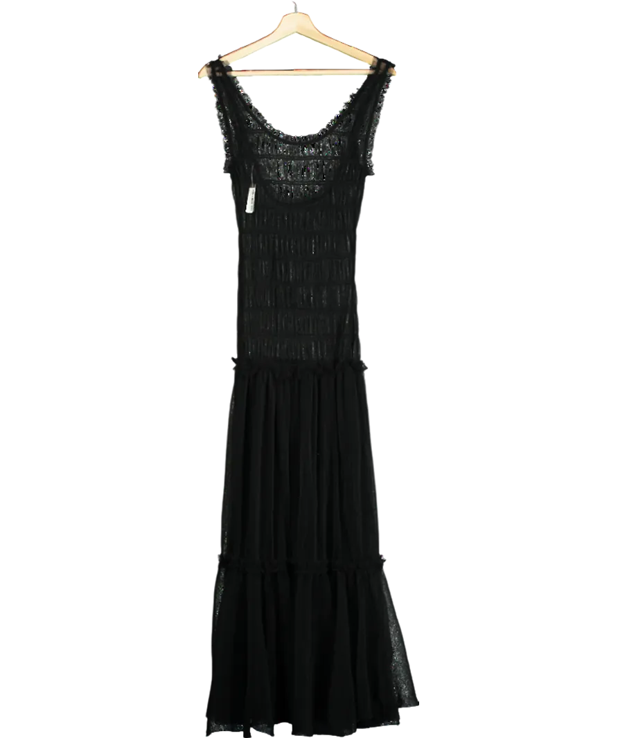 Free People Black Ruched Detail Tiered Mesh Maxi Dress UK S
