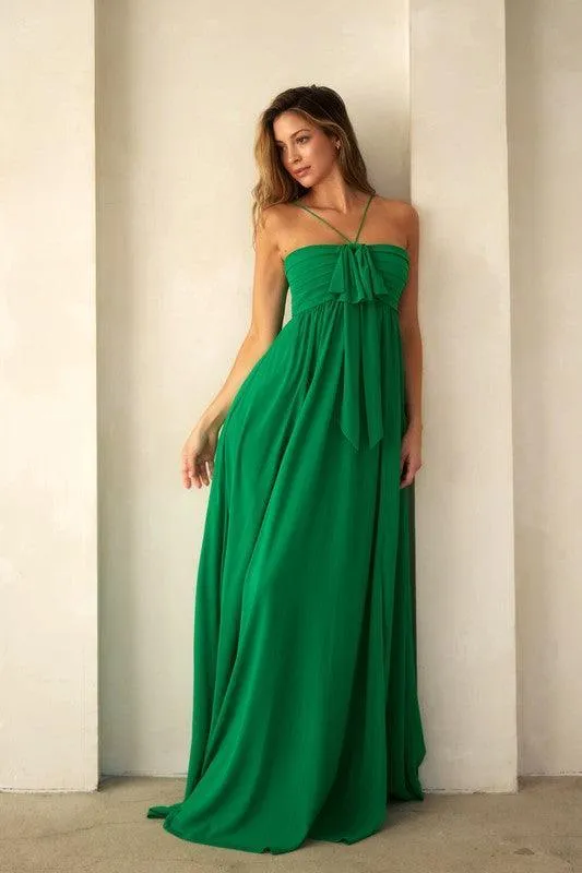 Front Bow Halter Maxi Dress