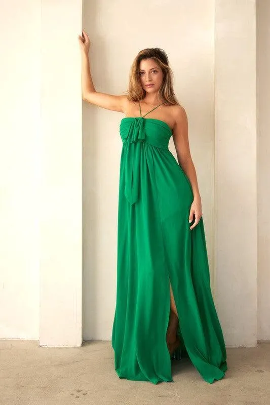 Front Bow Halter Maxi Dress