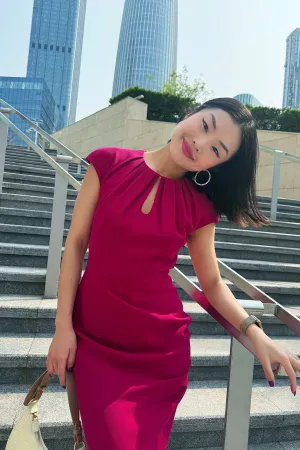FUCHSIA CAP-SLEEVE TAILORED DRESS