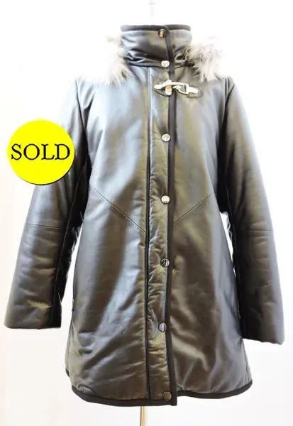Furlux Leather Coat With Fox Trim Size Xxl