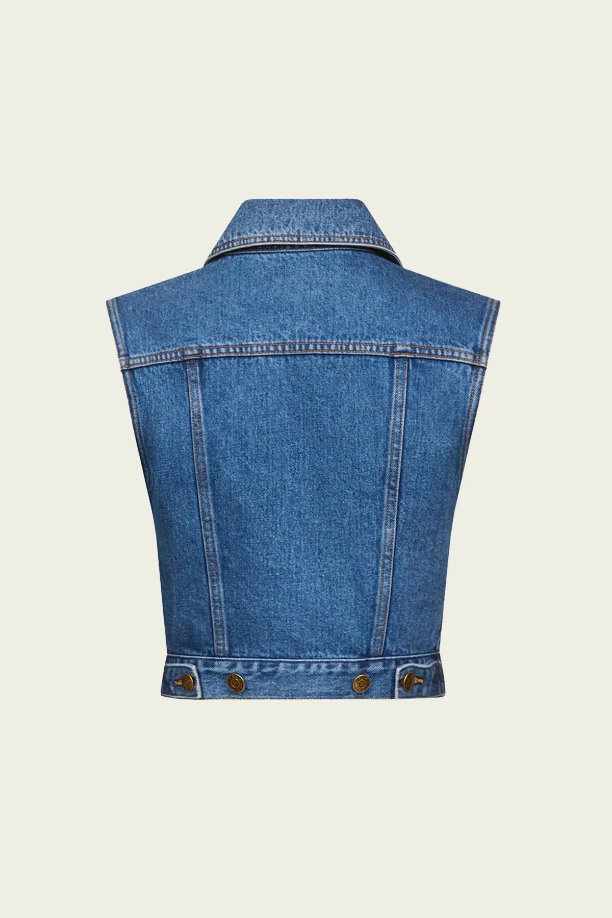 Gemstone Button Denim Gilet in Medium Blue