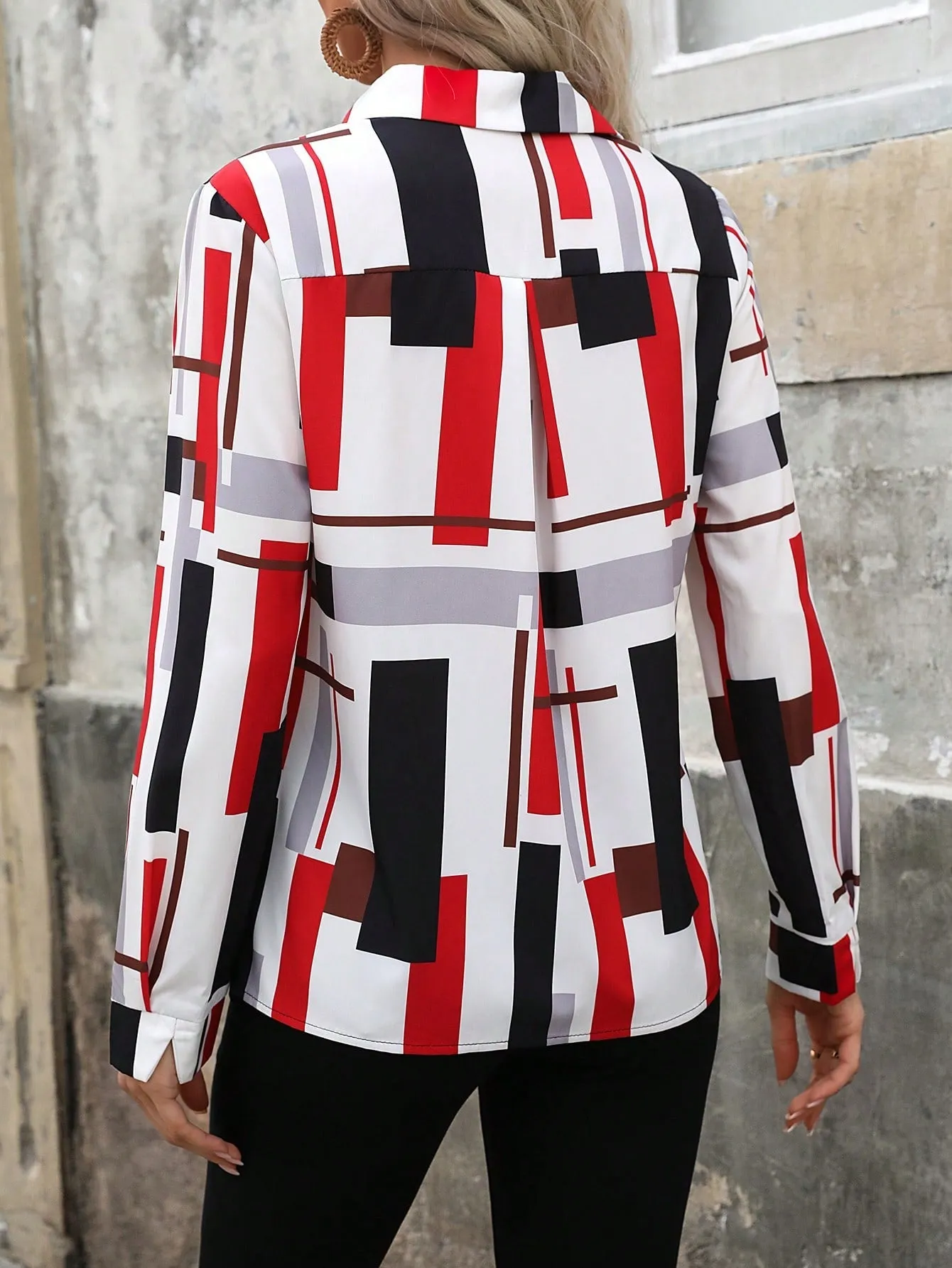 Geo Print Button Front Shirt