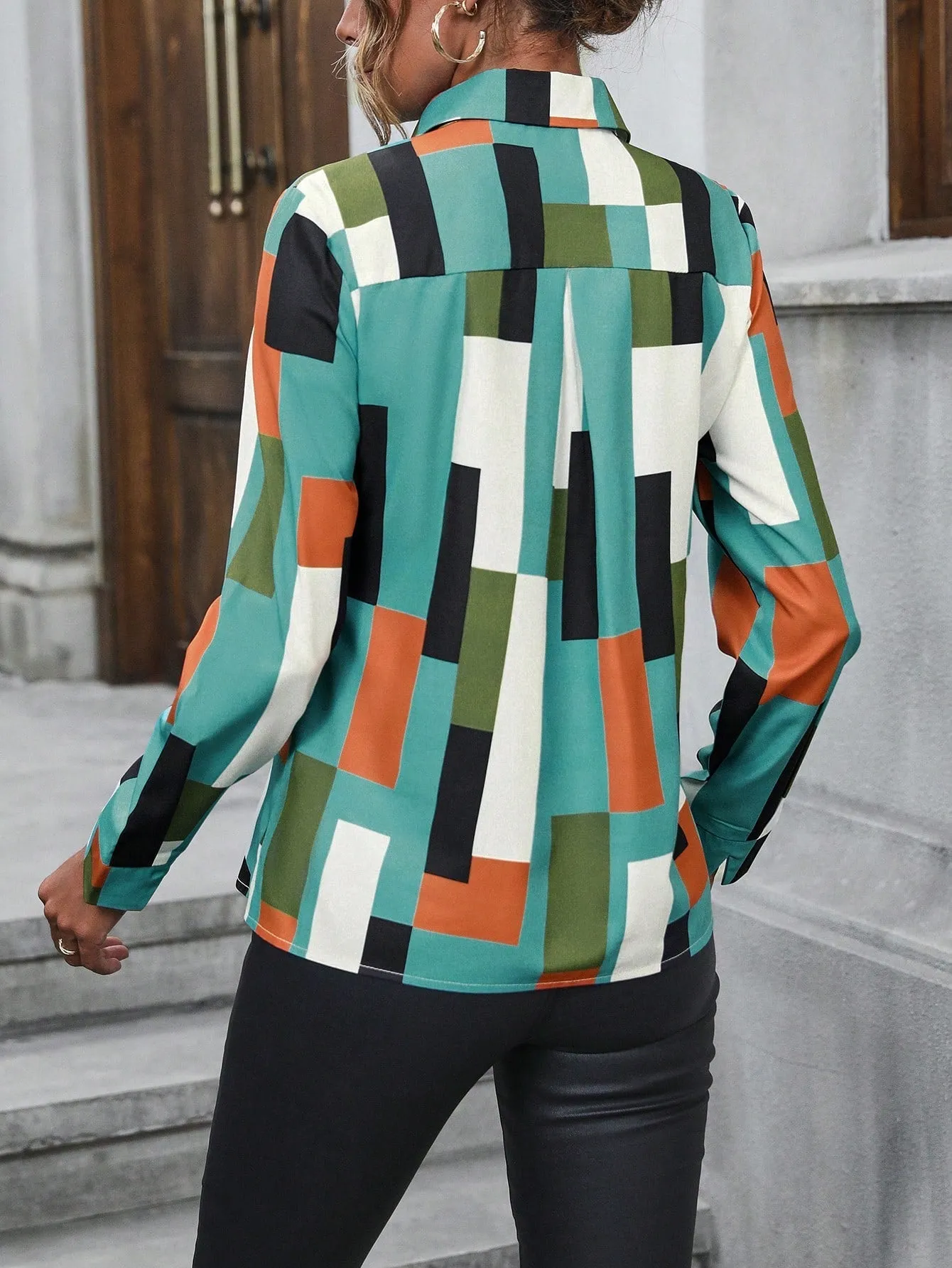 Geo Print Button Front Shirt