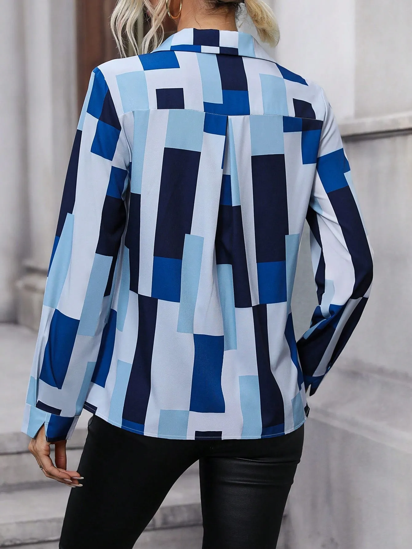 Geo Print Button Front Shirt