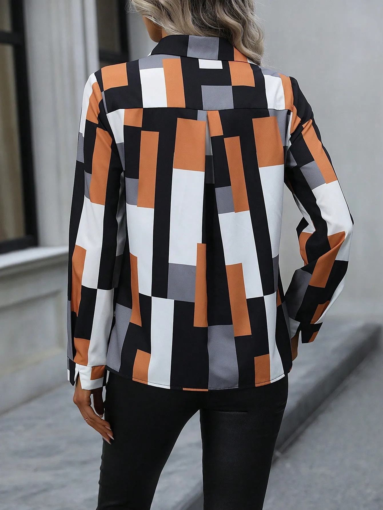 Geo Print Button Front Shirt
