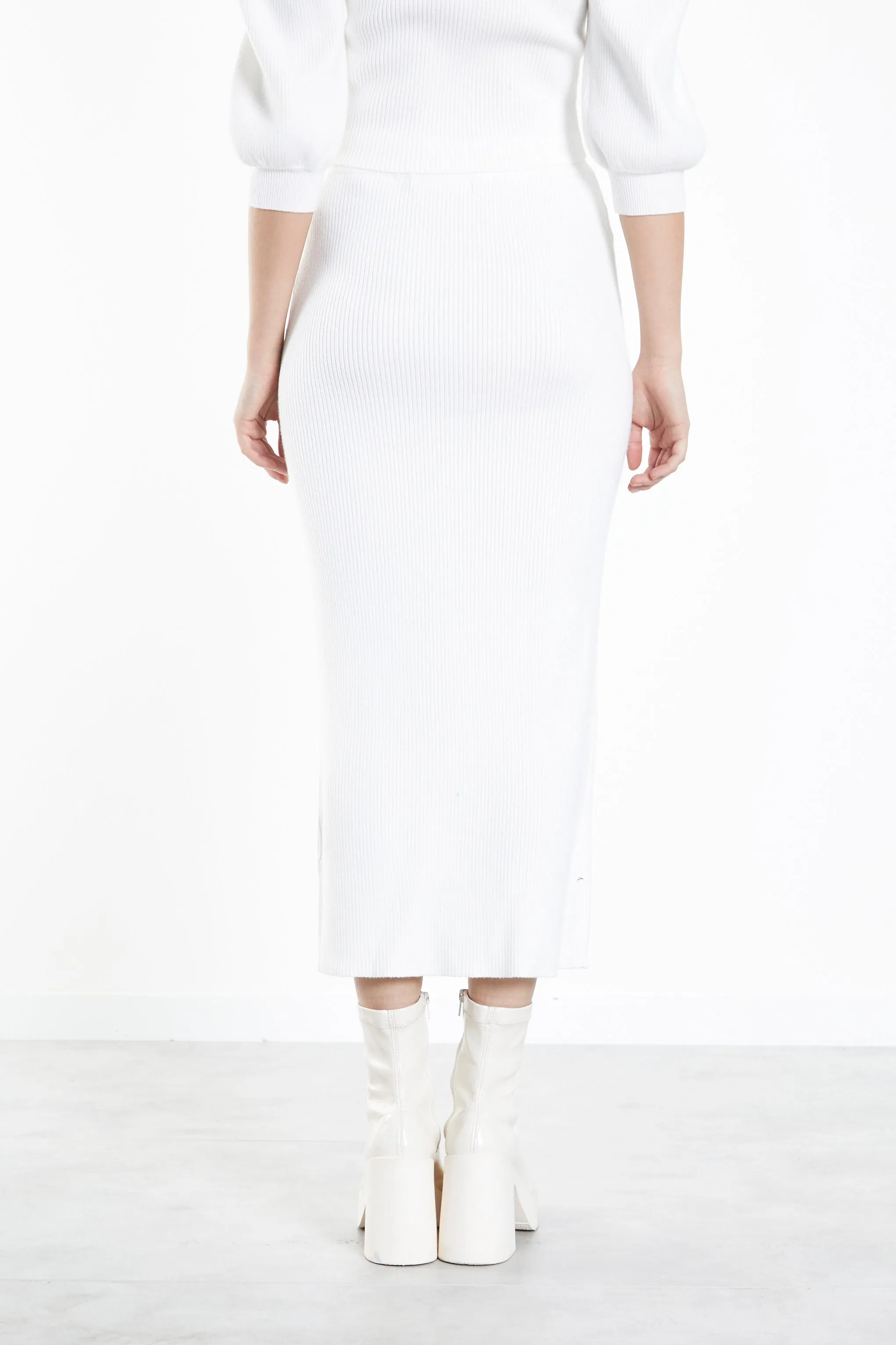 Glamorous Off White Knitted Midi Skirt